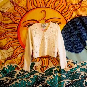 Heirloom collectibles cropped embroidered sweater